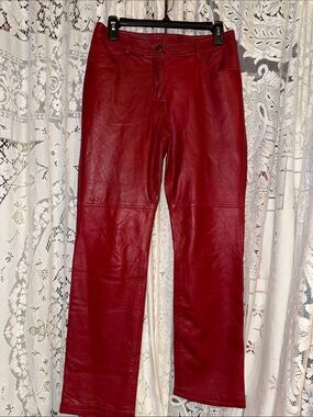 Rampage Red Leather Straight-Leg Pants